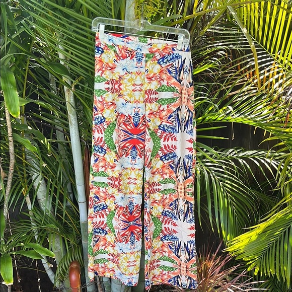Miroa Pants - MIROA Tropical Floral Colorful Print Wide Leg Pants size small
